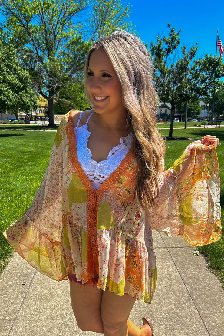 Kimono Boho Ruffle Sleeve - Orange