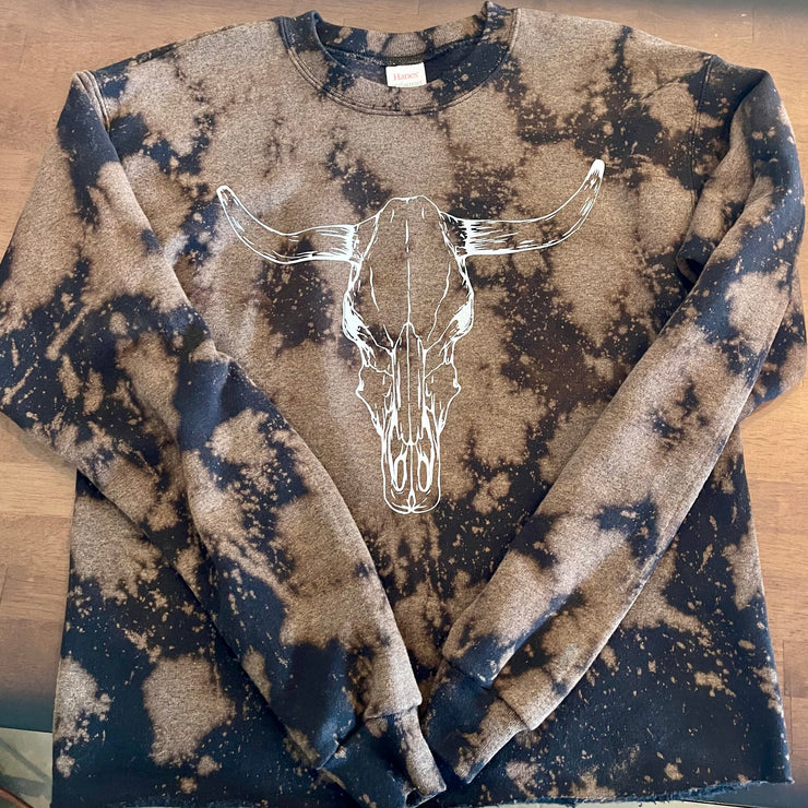Bull Skull Bleached - Bleach - Cropped - Graphic Sweatshirt