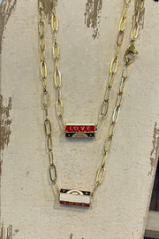 Red and Black Love - Warhol Inspired - Gold Paperclip Chain - Necklace