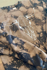 Bull Skull Bleached - Bleach - Cropped - Graphic Sweatshirt