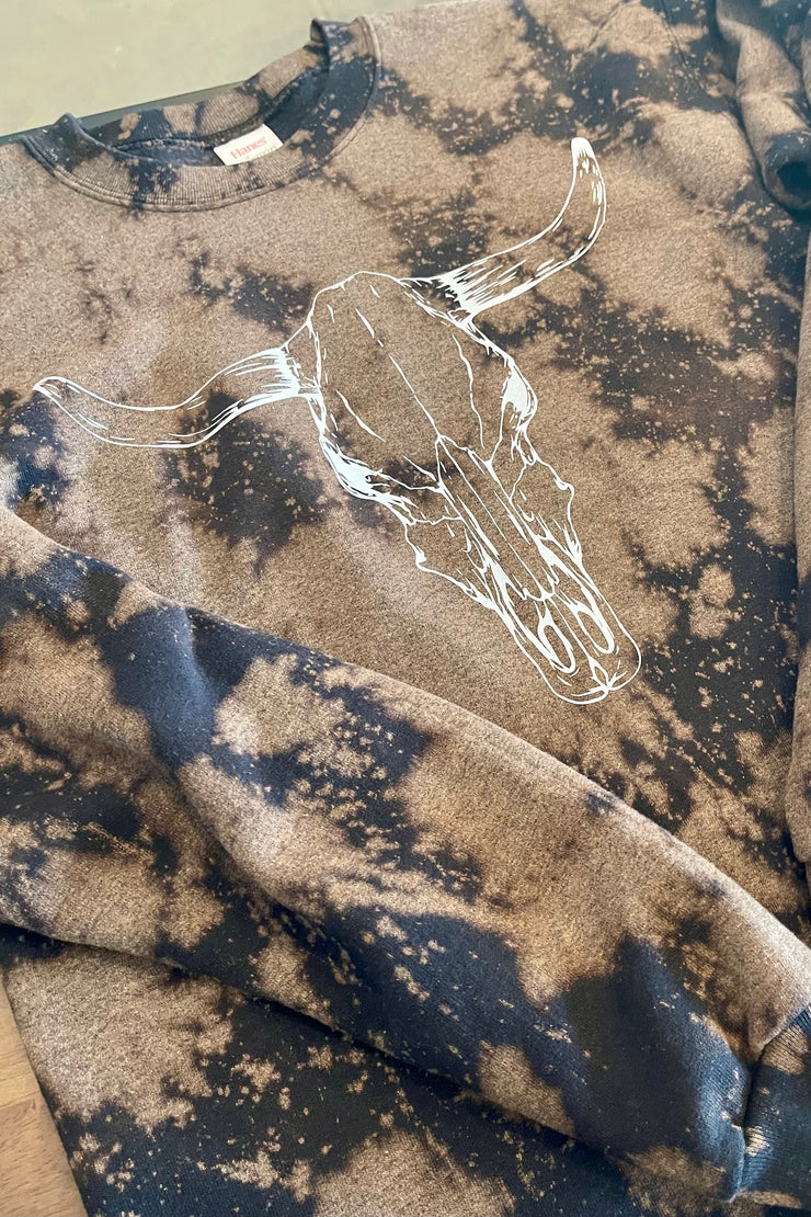Bull Skull Bleached - Bleach - Cropped - Graphic Sweatshirt
