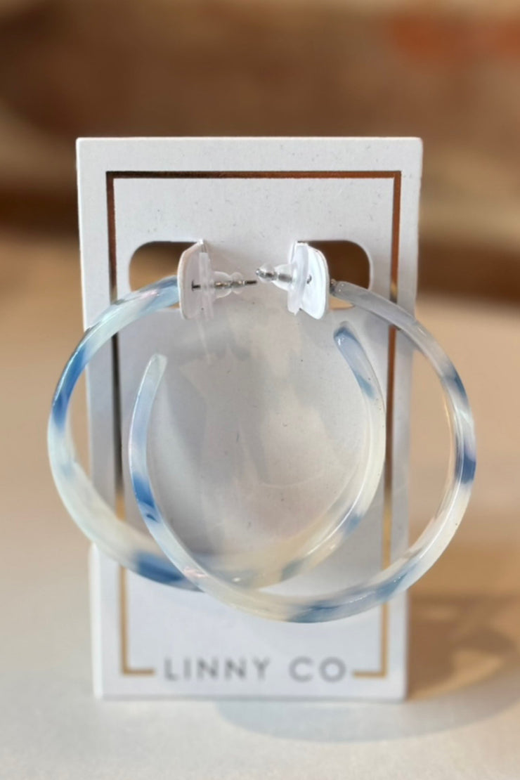 Cerulean - Hoop Marble Blue Earrings
