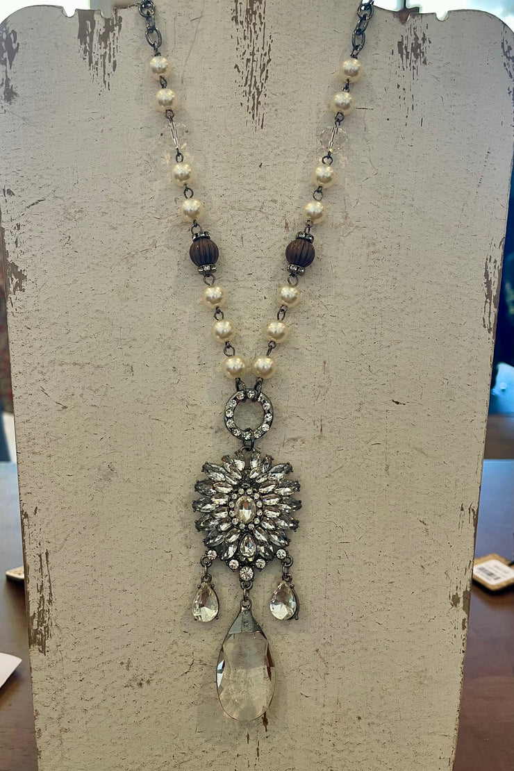 Harlynn - Pendant w/ Crystal Drop - Vintage - Necklace