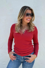 Bronx - Snap Henley - Rusty Red - Top