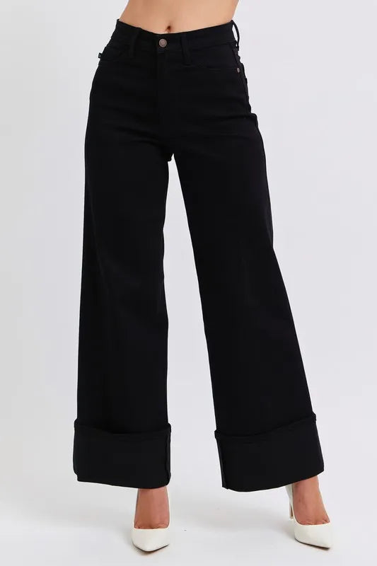 Onyx Rain - High-Rise - Retro Wide Leg - Black Denim - Jeans