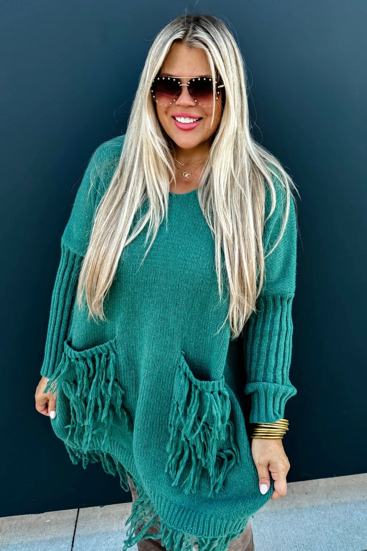 Fringe Flair - Hunter Green - Dress - Sweater
