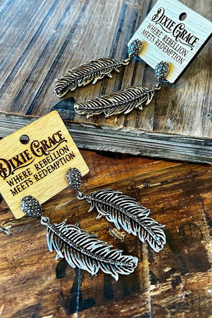 Fight or Flight - feather - Two Finishes - Earrings