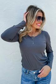 Brooklyn - Snap Henley - Charcoal - Top