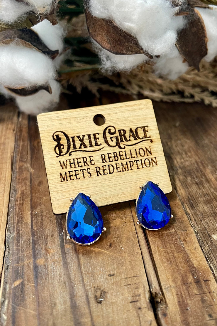 Royal - Studs - Crystal Teardrop Royal Blue - Earrings