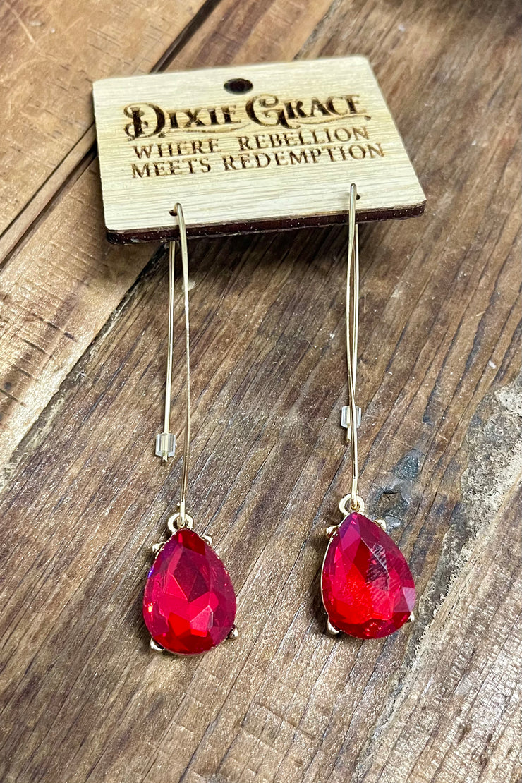 Beck - Drop - Crystal Red - Gold - Earrings