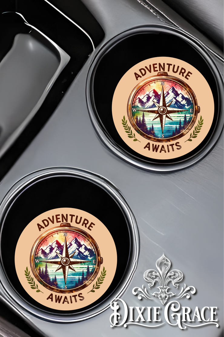 Adventure Awaits - Set of 2 - Car Coasters