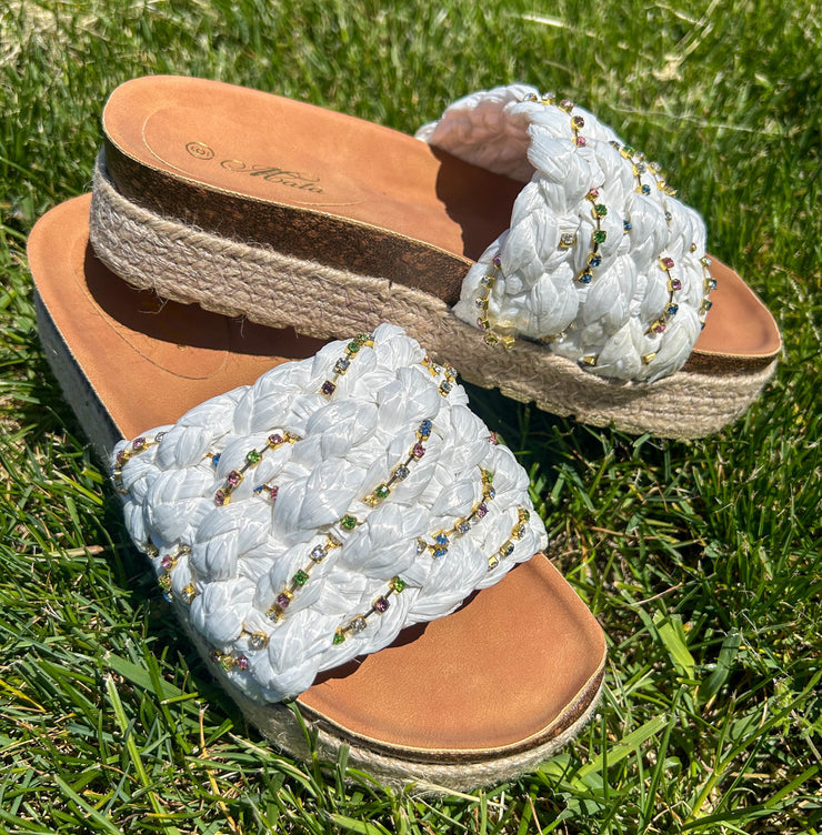 Color in the Clouds - Platform Rhinestone Raffia - Sandals
