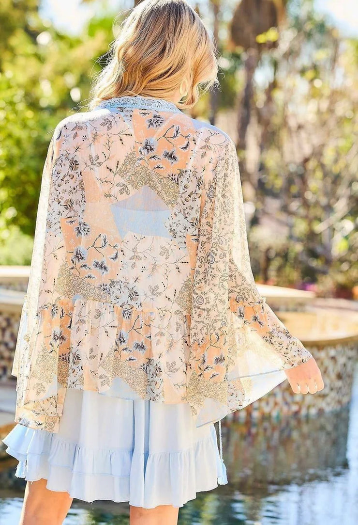 Denim Doll - Kimono Boho Ruffle Sleeve - Blue - Top
