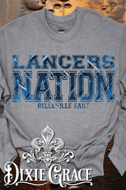 Belleville East Lancers Nation - Dark Heather Gray - Sweatshirt and Hoodie Option - Graphic Tee