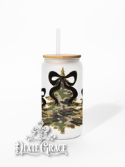 Black Ribbon Camo Trees - Frosted 16 oz Glass Can