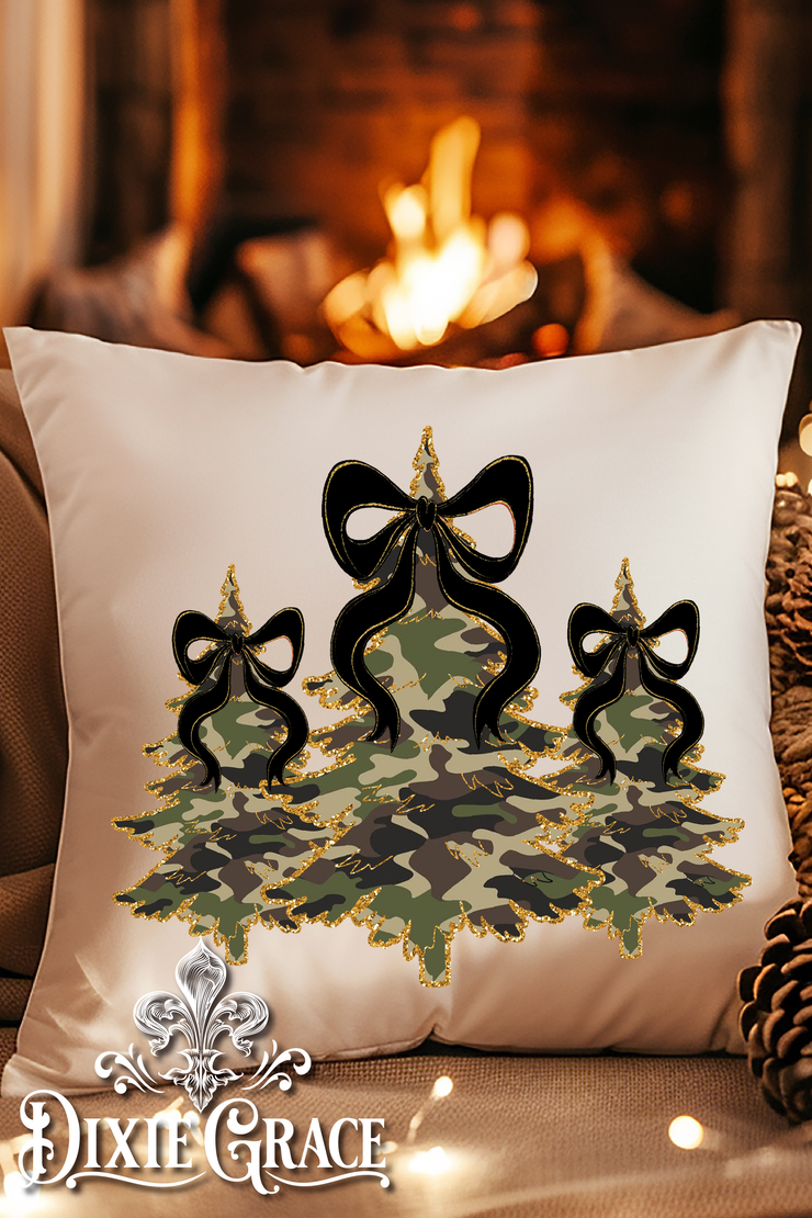 Black Ribbon Camo Trees - Includes Insert - Throw Pillow