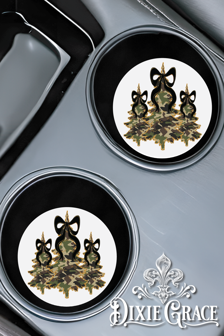 Black Ribbon Camo Trees - Set of 2 - Car Coasters