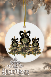 Black Ribbon Camo Trees - Round Ceramic Christmas Ornament
