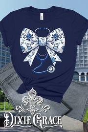 Blue Toile Bow w/ Steth - Navy - Personalization Option - Graphic Tee