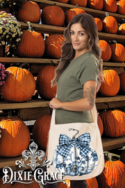Blue Toile Pumpkin - Gift - Canvas - Two Options - Tote Bag