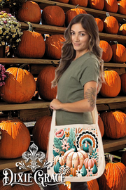 Boho Turquoise Pumpkin Thankful - Gift - Canvas - Two Options - Tote Bag