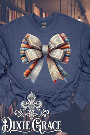 Book Bow - Heather Vintage Navy - Sweatshirt Option - Graphic Tee