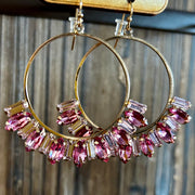 Lark - Light Pink Baguette Rhinestone - Gold - Earrings