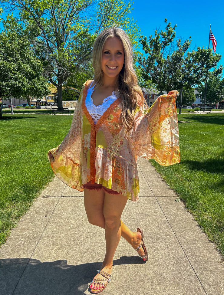 Kimono Boho Ruffle Sleeve - Orange