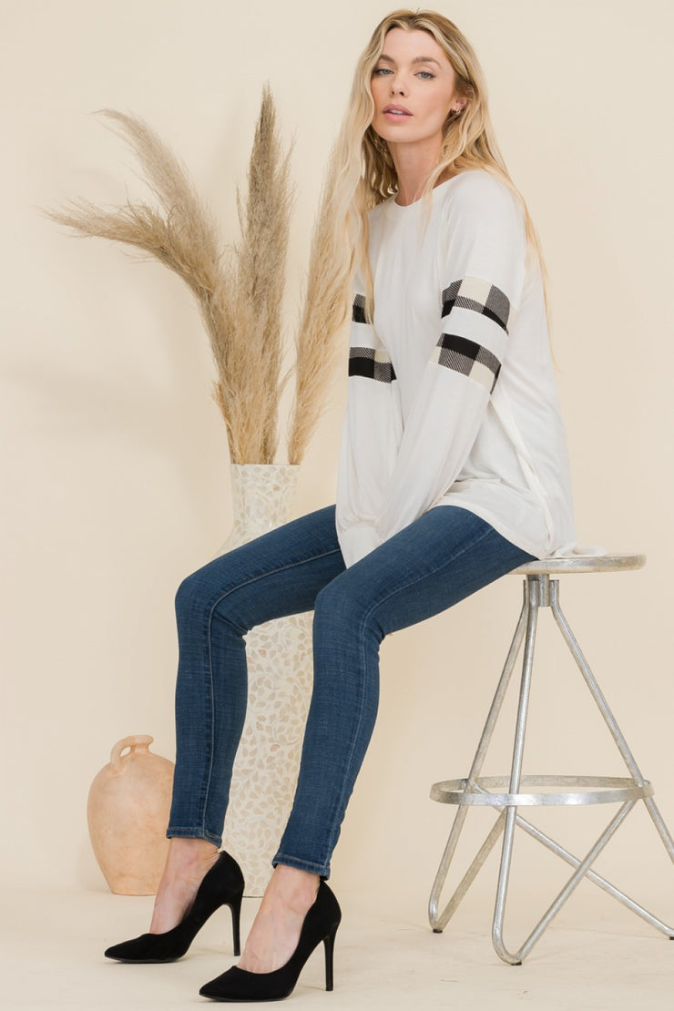 Banded - Ivory with Plaid Detail - Top