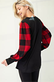 Classy Buffalo - Red Buffalo Plaid Sleeve Detail - Top