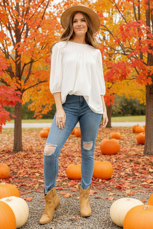 Tie Me Up - Swiss Dot with Puff Sleeve - Top