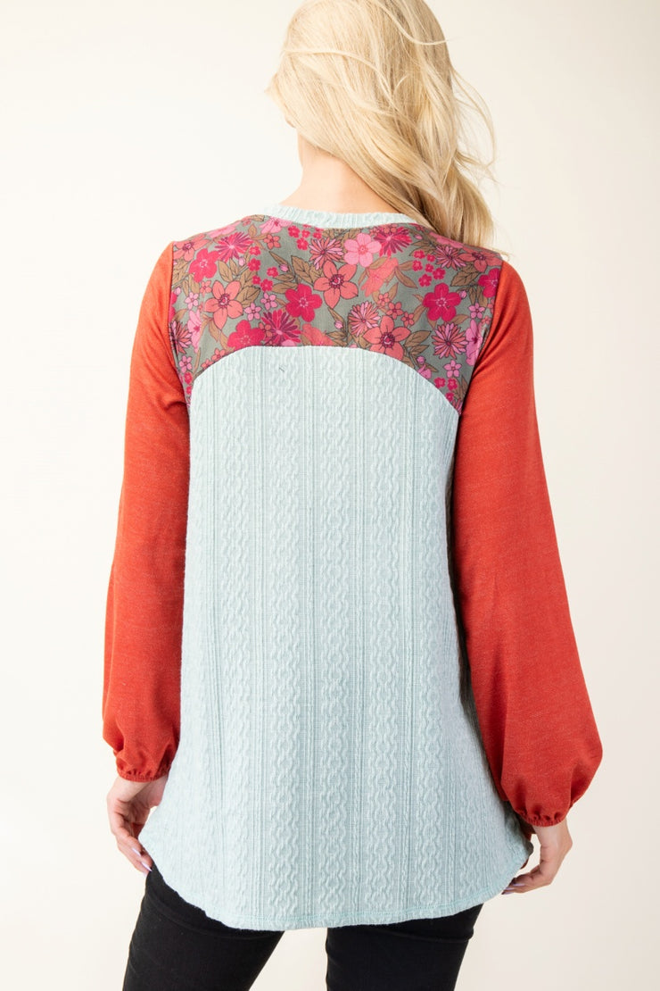 Sage - Flower Patchwork - Top