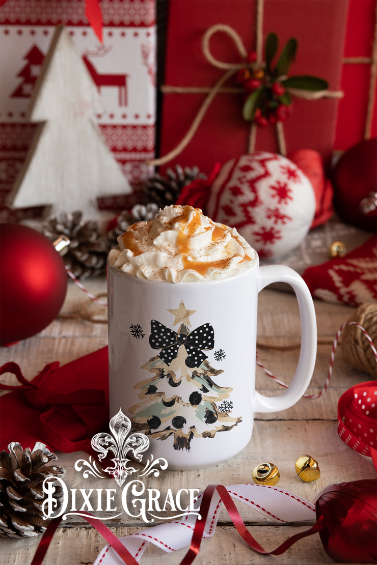 Camo Polka Dot Bow Christmas Tree - Large Coffee Mug