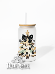 Camo Polka Dot Bow Tree - Frosted 16 oz Glass Can