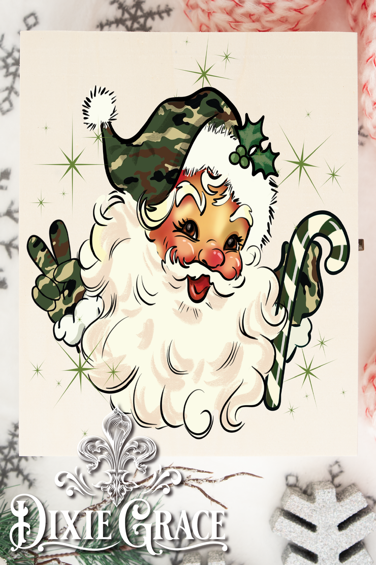 Camo Santa - Two Sizes - Wooden Box Decor Sign