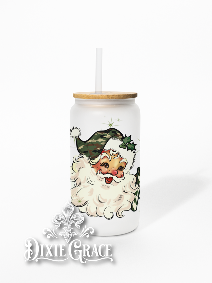 Camo Santa - Frosted 16 oz Glass Can