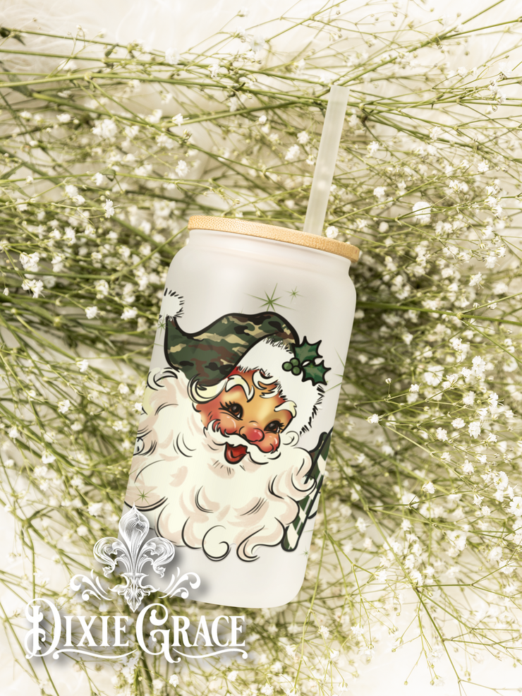 Camo Santa - Frosted 16 oz Glass Can