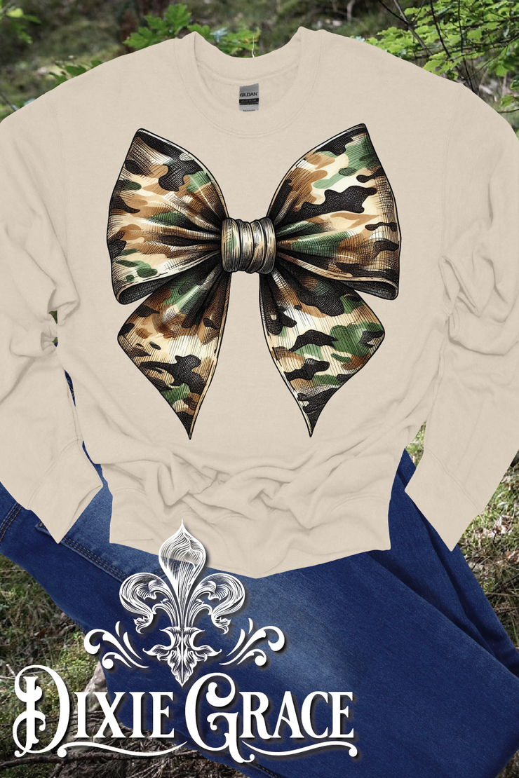 Camo Military Bow - Natural - Sweatshirt Option - Graphic Tee