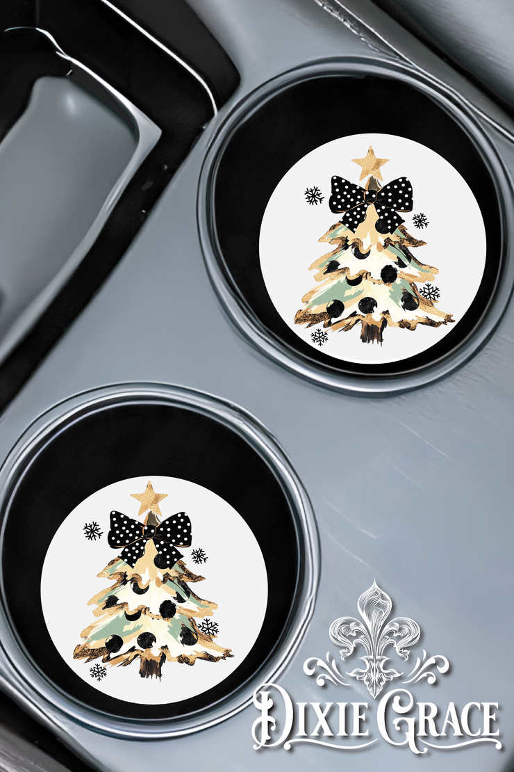 Camo Polka Dot Bow Tree - Set of 2 - Car Coasters