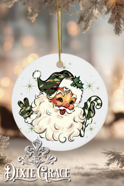 Camo Santa - Round Ceramic Christmas Ornament