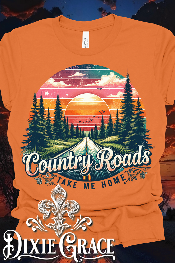 Country Roads - Burnt Orange - Youth, Tank, Sweatshirt, Hoodie Option - Graphic Tee