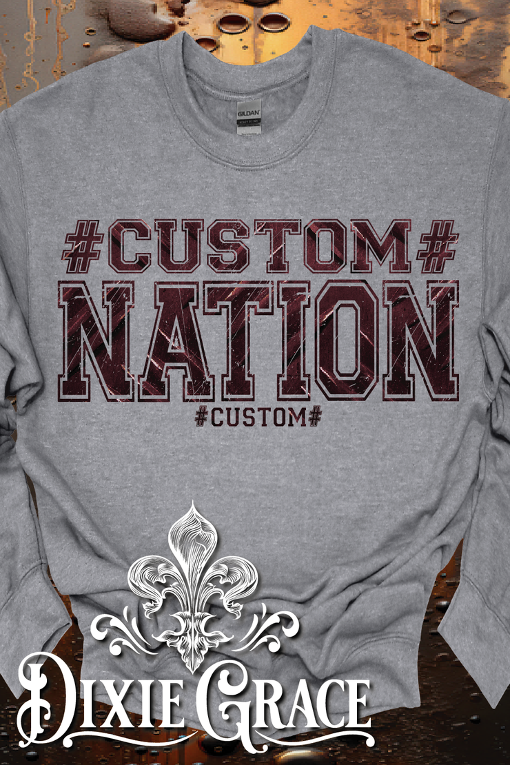 Custom Nation - Dark Heather Gray - Youth, Sweatshirt, Hoodie Option - Graphic Tee