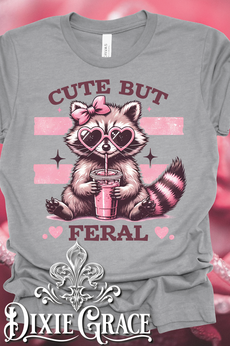 Cute But Feral - Solid Athletic Gray - Youth, Tank, Sweatshirt, Hoodie Option - Graphic Tee