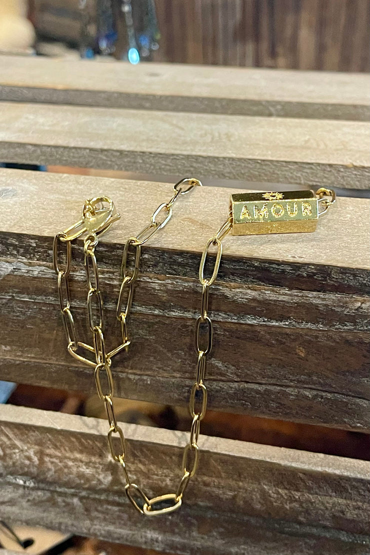 Amour - Warhol Inspired - Gold Paperclip Chain - Necklace