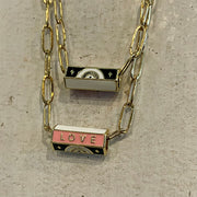 Pink and White Love - Warhol Inspired - Gold Paperclip Chain - Necklace