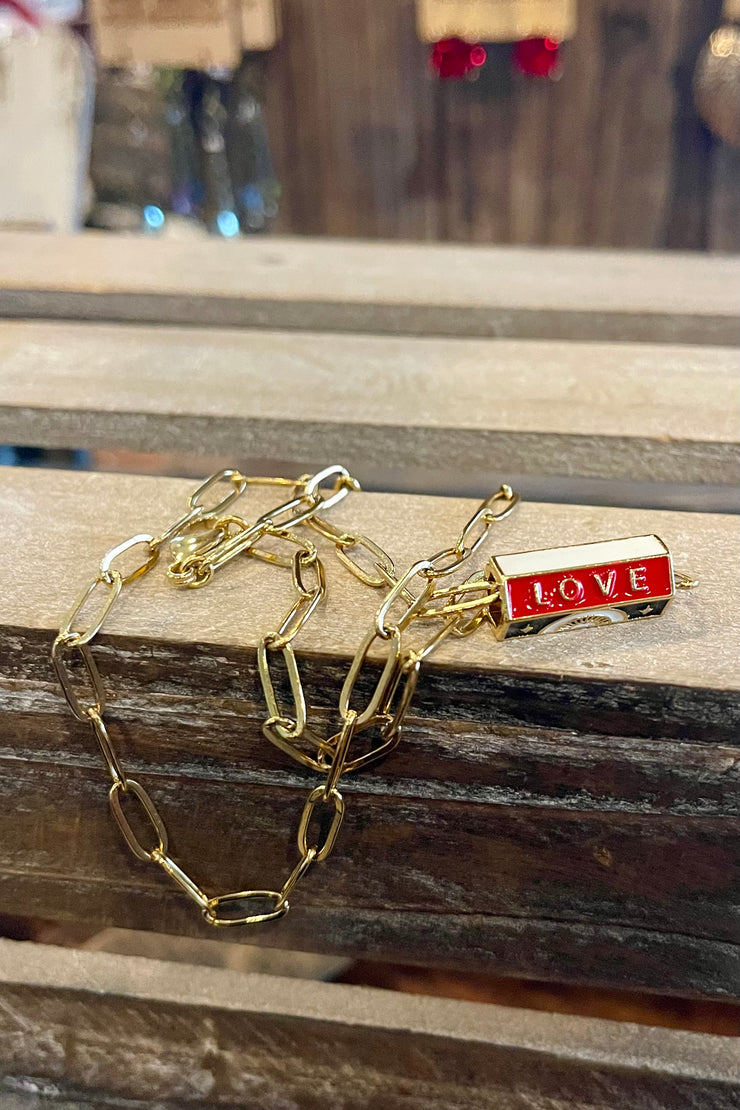 Red and Black Love - Warhol Inspired - Gold Paperclip Chain - Necklace