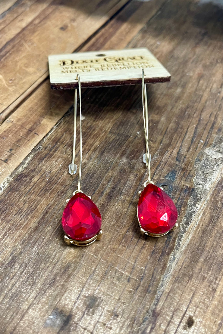 Beck - Drop - Crystal Red - Gold - Earrings