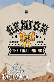 Softball Senior 2025 The Final Inning - Natural - Sweatshirt and Hoodie Option - Graphic Tee