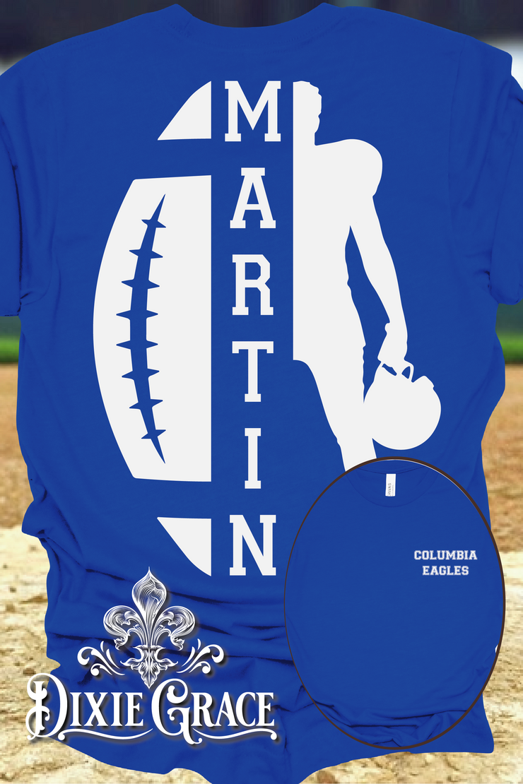 Custom Football Player - Holding Helmet - Youth, Long Sleeve, Sweatshirt, Hoodie Option - Graphic Tee