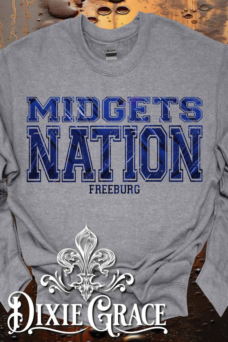 Freeburg Midgets Nation - Dark Heather Gray - Youth, Sweatshirt, Hoodie Option - Graphic Tee